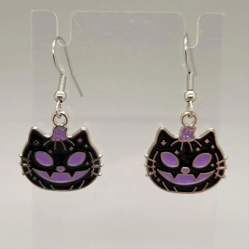 Pumpkin Cat Earrings, Dangle Halloween Jewelry